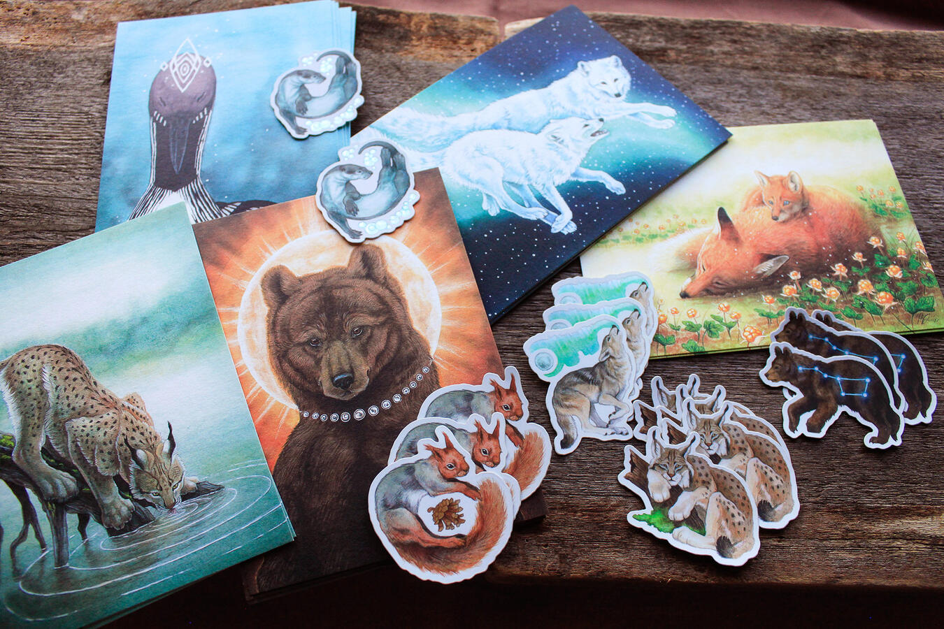 Photograph of a selection of merchandise available.